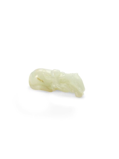 A SMALL WHITE JADE 'HORSE AND MONKEY' CARVING, 18TH CENTURY