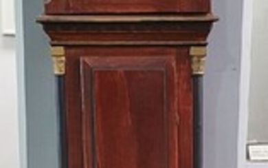 A STAINED PINE GRANDFATHER CLOCK