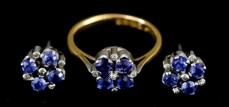 A Sapphire and Diamond Flower Head Ring, 20th Century,...