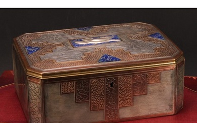A Secessionist lapis lazuli mounted parcel-silvered casket, ...