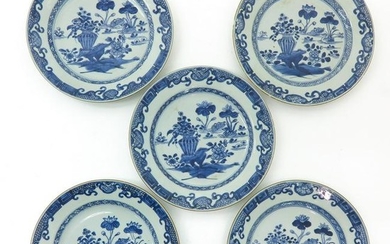 A Series of Five Blue and White Plates