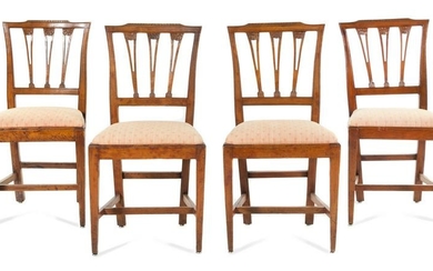 A Set of Four Italian Walnut Chairs Height 36 1/2 x