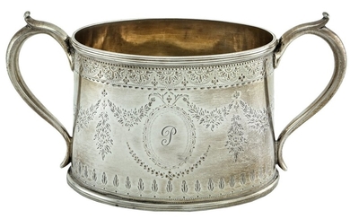 A Silver Sugar Basin Basin engraved with floral swags and two cartouches, possibly manufactured...