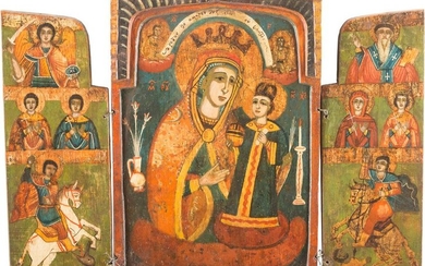 A TRIPTYCH SHOWING THE MOTHER OF GOD AND SELECTED