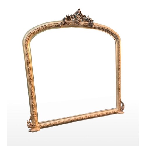 A VERY FINE LARGE GILT OVERMANTLE MIRROR, of arched form, mi...
