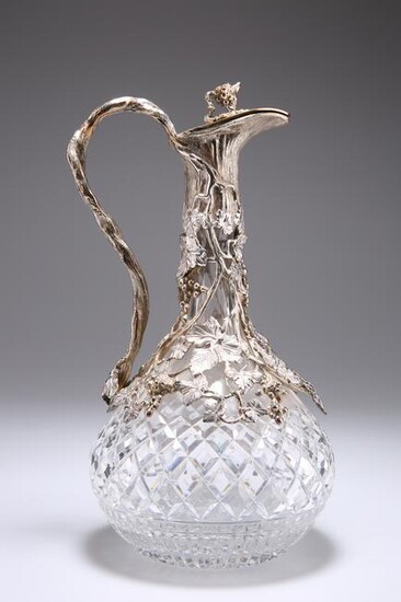 A VICTORIAN STYLE SILVER-PLATE MOUNTED CUT-GLASS CLARET