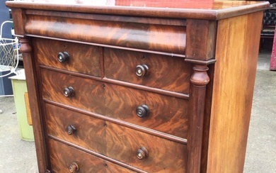 A Victorian mahogany scotch chest, the rectangular top with cushion...