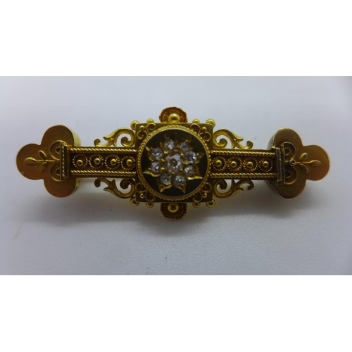 A Victorian style 18ct gold and diamond brooch, not hallmark...