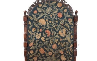 A William & Mary walnut and crewel work inset fire screen