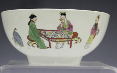 A Worcester circular bowl, circa 1765, painted and coloured with figures from the Chinese Family pat