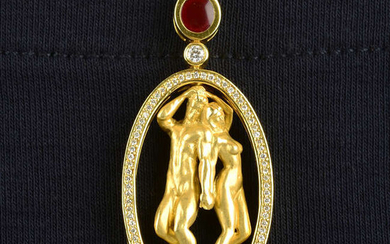 A brilliant-cut diamond and red enamel 'The Venue' pendant, by Celeste, from their 'Symphony of Lust' collection.