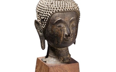A bronze Sukhotai-style Thai Buddha head, probably 18th/early 19th century