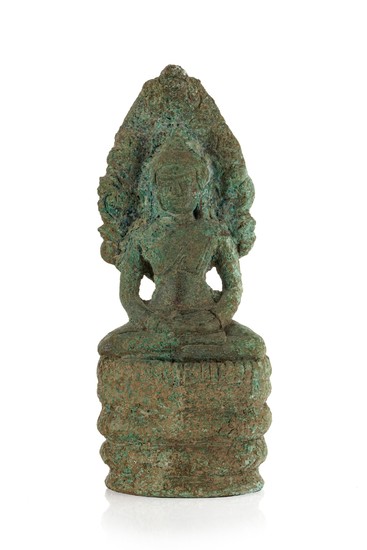 A bronze figure of the Buddha Muchalinda, Khmer, probably 13th century, 15 cm high