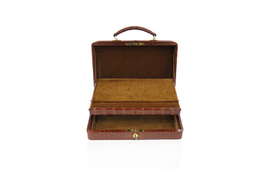 A brown leather rectangular jewellery case
