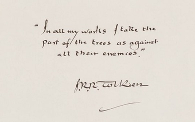 A calligraphic autograph quotation signed by Tolkien