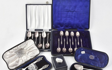 Y A cased Victorian silver three piece christening set by Wakely & Wheeler
