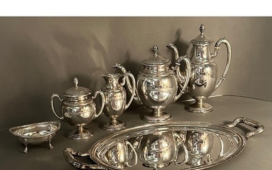 A continental silver tea and coffee service to include tray,...