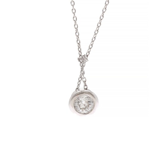 A diamond pendant set with a brilliant-cut diamond weighing app. 0.30 ct., mounted in 14k white gold. L. app. 43 cm. (2)