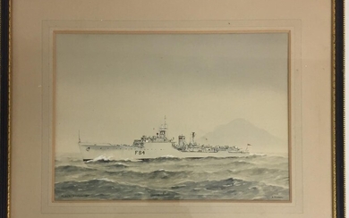 A framed watercolour, by Eric Tufnell (British 1888-1978) 'HMS...