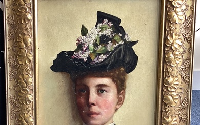 A gilt framed oil on canvas depicting a portrait of a lady / suffragette.