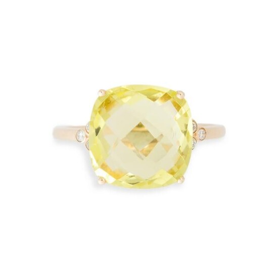 A greenish yellow quartz, diamond and fourteen karat