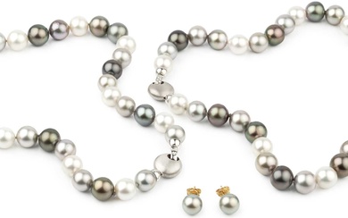 A grey and white uniform South Seas cultured pearl necklace,...