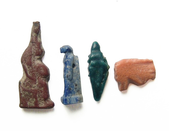 A group of 4 Egyptian stone and faience amulets