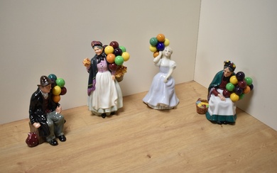 A group of four Royal Doulton fine bone china figurines, comprising 'The Old Balloon Seller' HN1315
