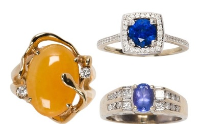 A group of gemstone and gold rings