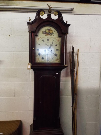 A late Georgian mahogany longcase clock, the floral painted ...