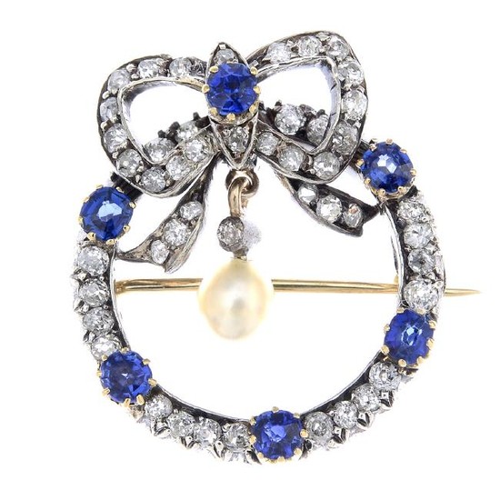 A late Victorian silver and gold, sapphire, diamond and