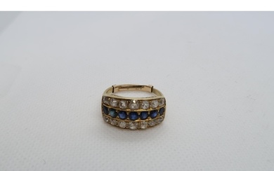 A late Victorian yellow gold diamond and sapphire triple row...
