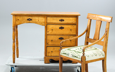 A late empire birch desk and armchair, second half of the 19th century.