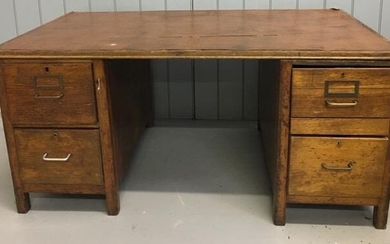 A mid-century oak pedestal desk. Dimensions(cm) H72, W150, D90....