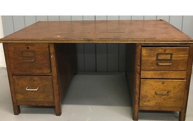 A mid-century oak pedestal desk. Dimensions(cm) H72, W150, D...