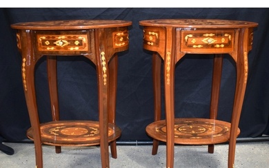 A near pair of Baroque style inlaid Oval side 1 drawer table...
