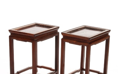 A pair of Chinese rosewood / rosewood side tables, 19th century (2)