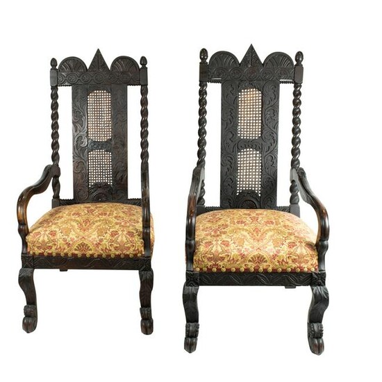 A pair of Jacobean style hall chairs