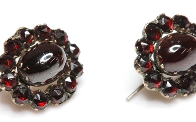 A pair of Victorian bohemian garnet oval cluster earrings
