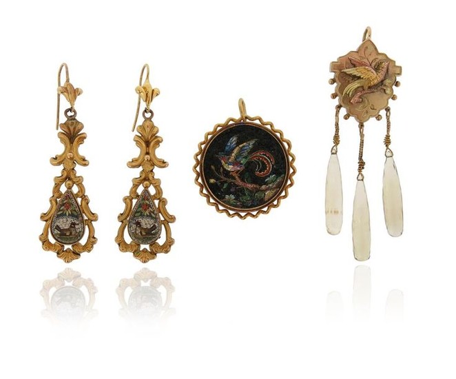 A pair of Victorian micromosaic gold earrings, 6cm...