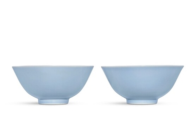A pair of fine lavender-glazed bowls, Marks and period of Yongzheng | 清雍正 天藍釉盌一對 《大清雍正年製》款