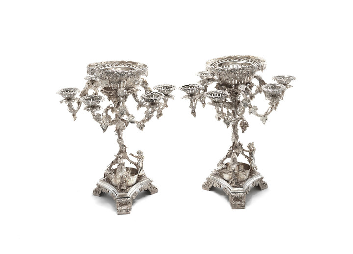 A pair of large silver-plated centrepieces