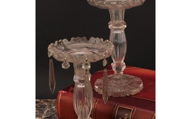 A pair of late 19th century clear glass lustres, 21.5cm high...