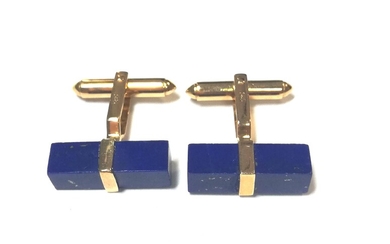 A pair of modern cufflinks set with lapis lazuli