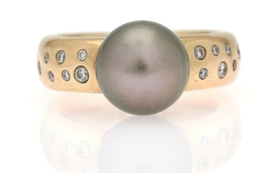 NOT SOLD. A pearl and diamond ring set with a cultured Tahiti pearl and numerous...