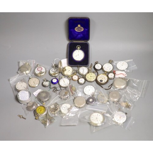 A quantity of pocket watches, movements etc. including three...