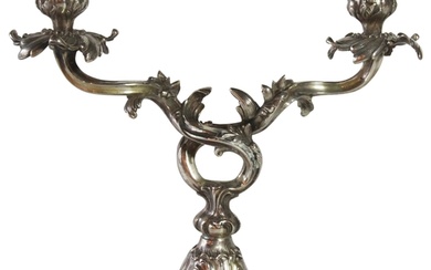 A rococo style silver candelabrum - German 1880. (H: 26cm) ...