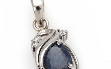 SOLD. A sapphire and diamond pendant set with a sapphire weighing app. 1.4 ct. and three diamonds, mounted in 14k white gold. L. app. 2.3 cm. – Bruun Rasmussen Auctioneers of Fine Art