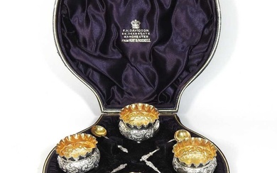 A set of four Victorian silver open salts, each of...