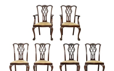 A set of six Chippendale design mahogany dining chairs. Circ...